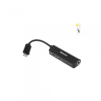 Baseus 3-In-1 IP Male To Dual IP And 3.5mm Female Adapter L52 Black
