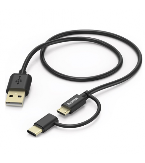 Hama 2-in-1 Micro-USB Cable USB Type-C Adapter, 1 m - Hama 2-in-1 Micro-USB Cable with USB Type-C Adapter, 1 m| Rudy Online Store
