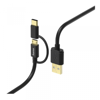 Hama 2-in-1 Micro-USB Cable with USB Type-C Adapter, 1 m
