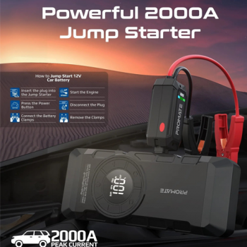 Promate Jump Starter, Air Blower and Power Bank 12000mAh with Light Lamp