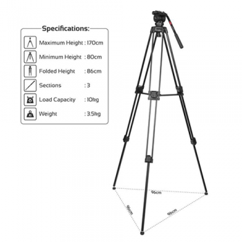 Professional Aluminum Video Tripod with Mid-Level Spreader