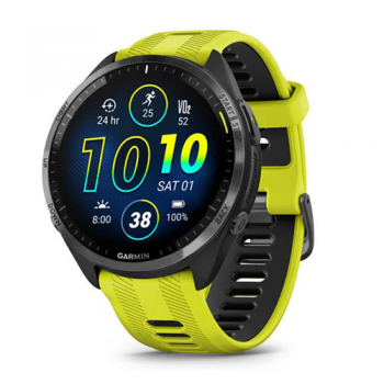 Garmin Frontier 965 Carbon Gray Titanium Suit With Black Case At Amp Yellow Black Silicone Band Full Color Decibel Watch