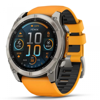 Garmin Fenix 8 Amoled – 51 mm Sapphire Titanium With A Spark Orange/Graphite Silicone Band Watch