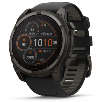 Garmin Fenix 8 – 51 mm Sapphire Carbon Gray Dlc Titanium With Black/Pebble Gray Silicone Watch